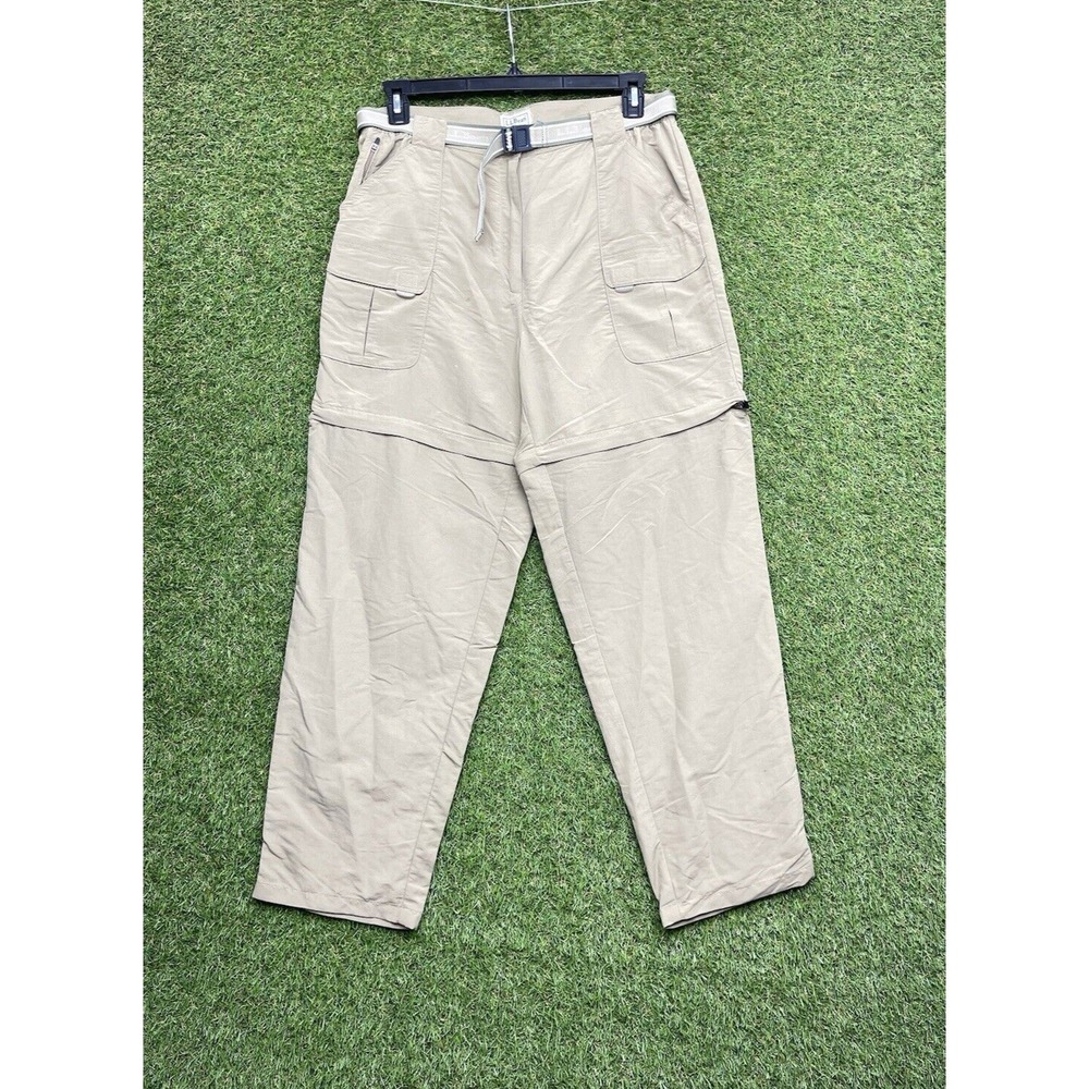 LL Bean Hiking Pants Womens Large Pocket Convertible Tan Khaki Pants Shorts Y2K